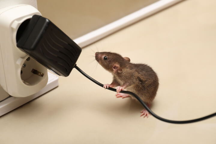 mouse playing with electric wire